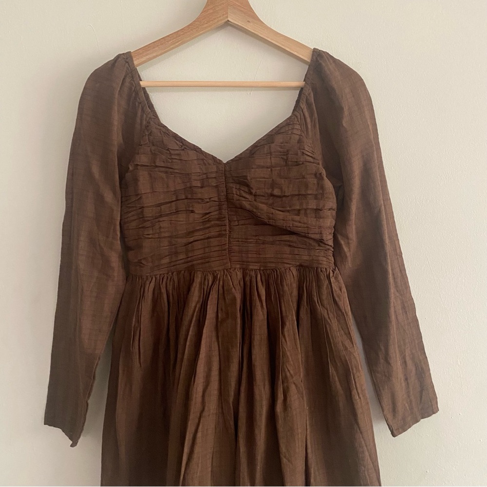 AE Ruched Long-Sleeve Mini Dress in Brown - S - Picture 8 of 16